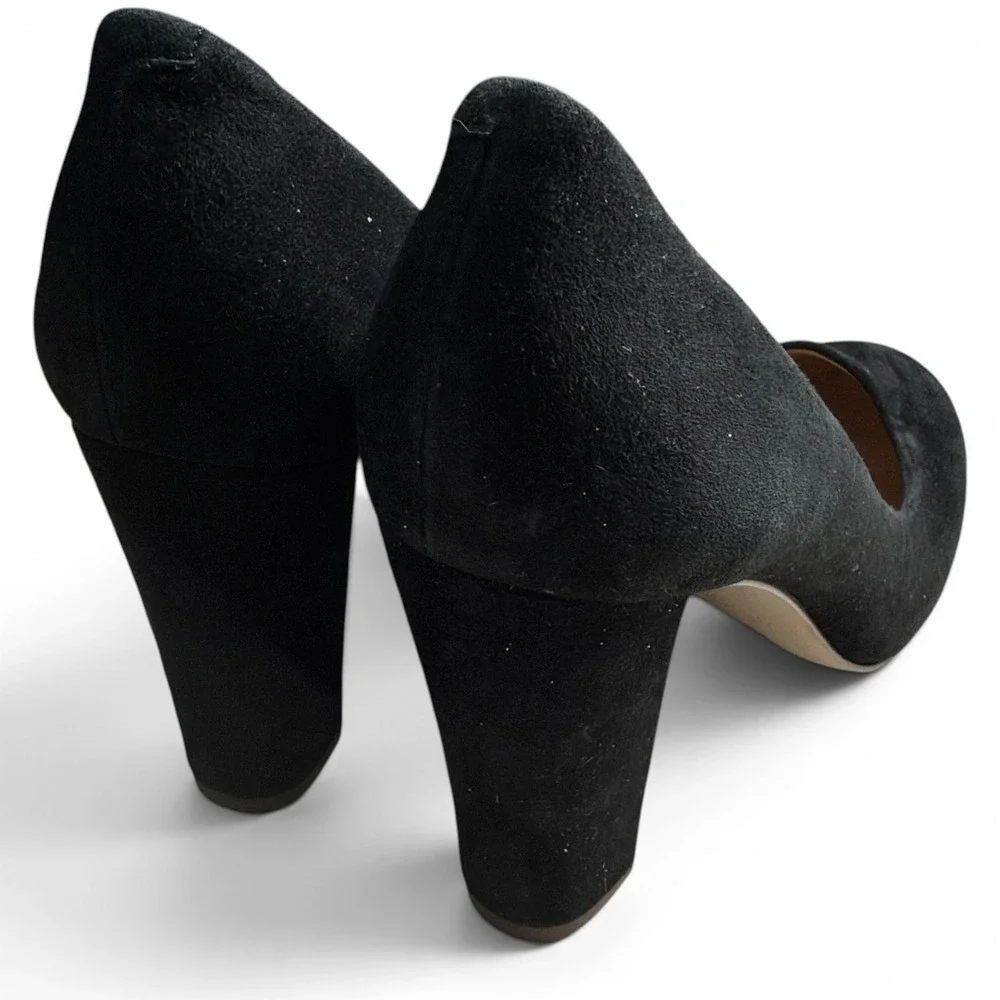 J.Crew Block Heel Pumps Black Suede Womens 8.5 Round Toe Classic Office Career